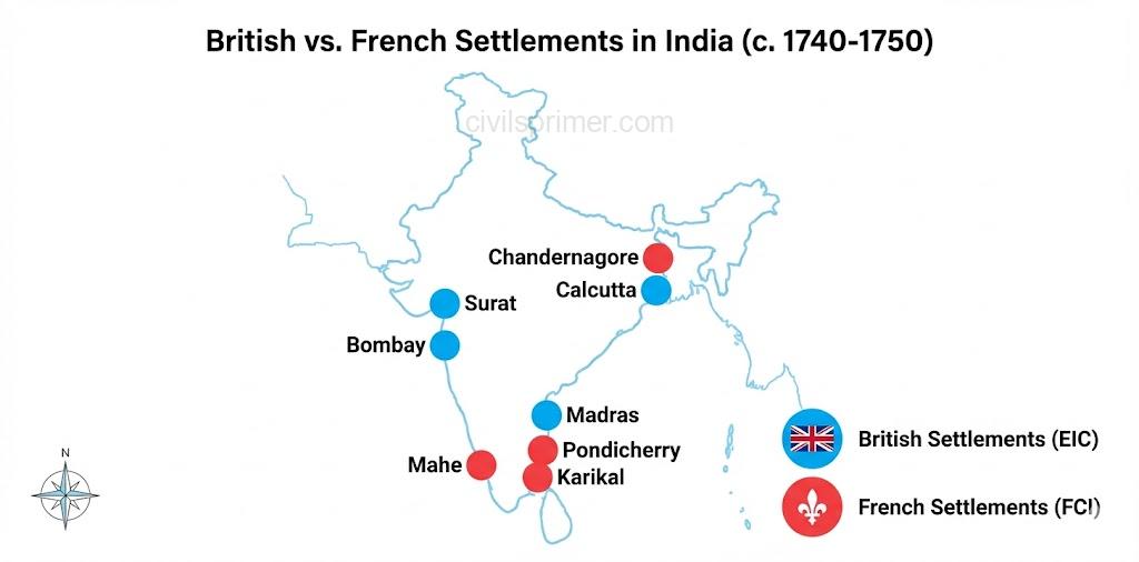 British vs French Settlements in India UPSC Modern India Basics