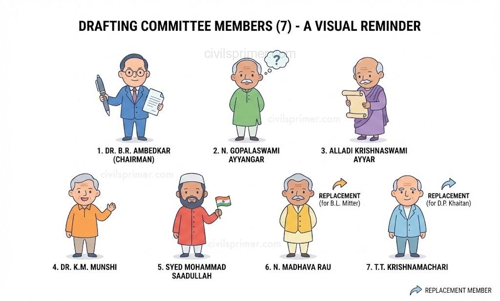 Drafting Committee Members Constituent Assembly UPSC Polity Basics