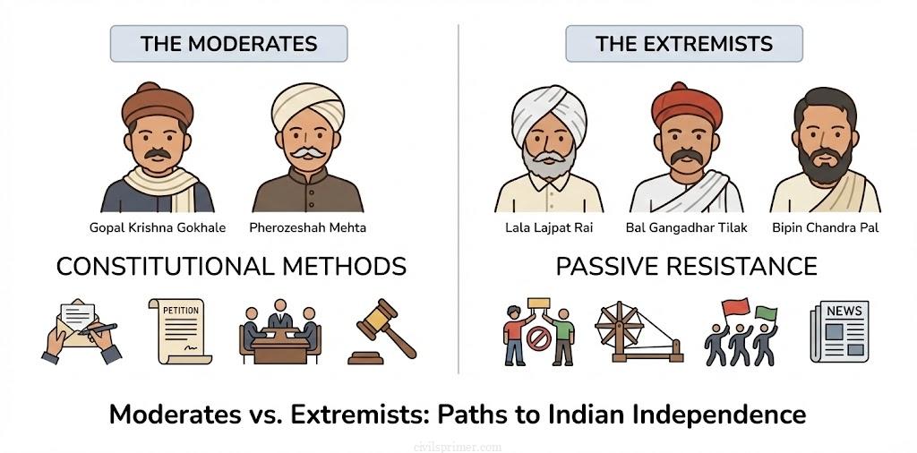 Moderates vs extremist upsc modern india basics