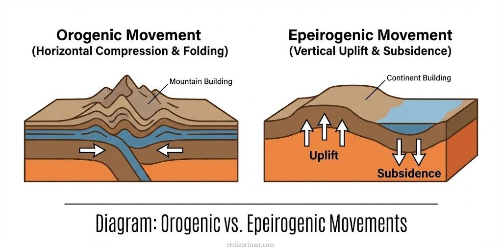 Orogenic movements and Epeirogenic movements upsc physical geography basics